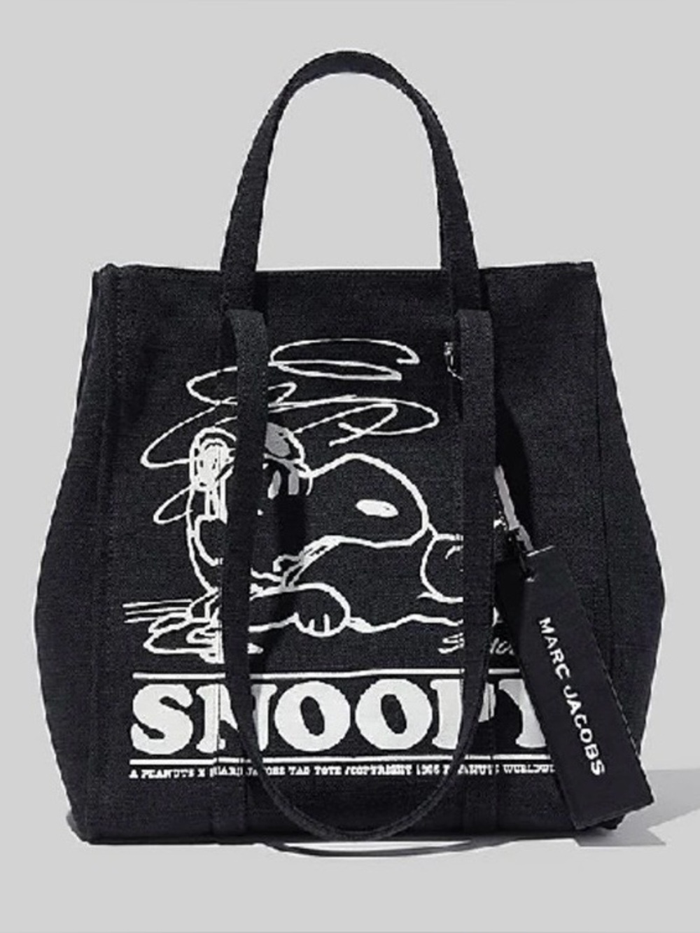 $325 NWOT Marc Jacobs x Peanuts The Tag 27 Black Canvas Tote Shoulder Bag